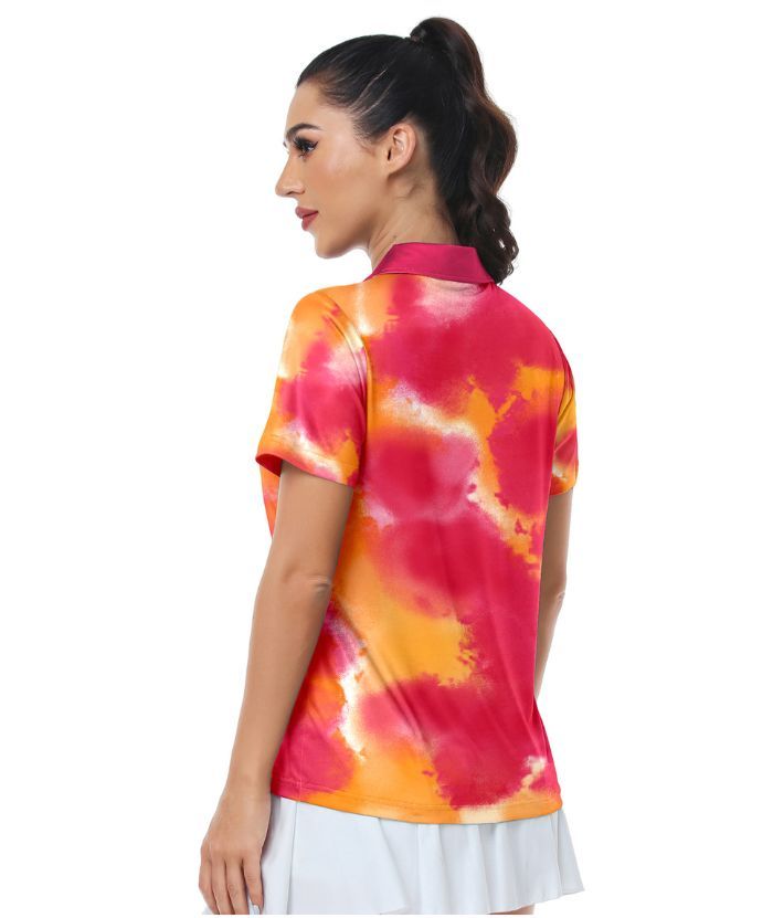 ZITY Women's Tie Dye Print Dri Fit Golf Polo Shirt-CUWPO01995