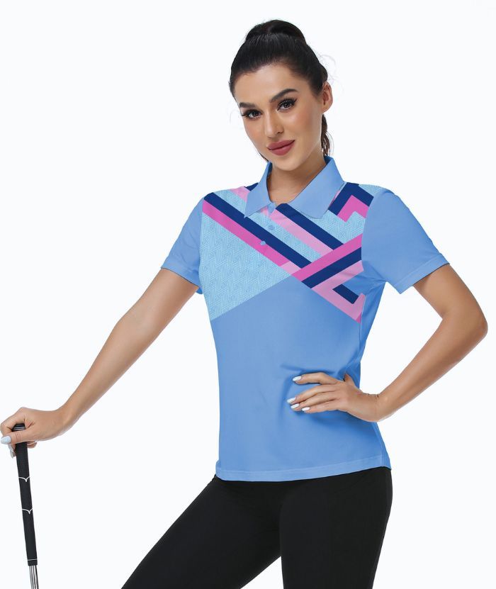 ZITY Women's Geometric Print Slim Fit Golf Polo Shirt-CUWPO01574