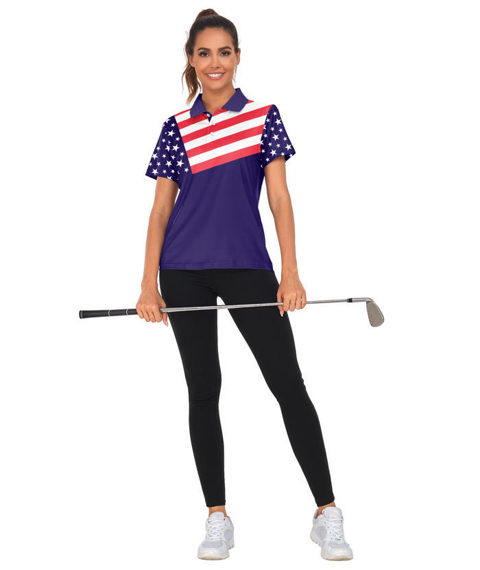 ZITY Women's American Flag Dri Fit Golf Polo Shirt-CUWPO02327