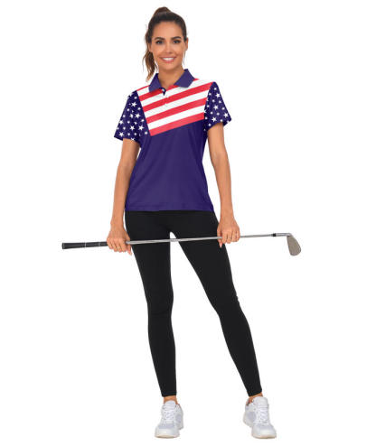 ZITY Women's American Flag Dri Fit Golf Polo Shirt-CUWPO02327