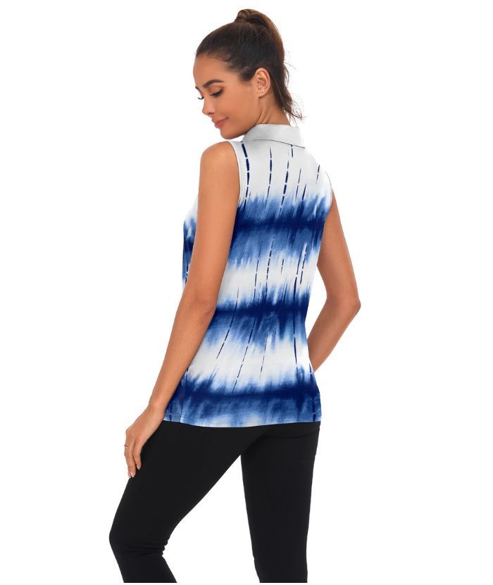 ZITY Women's Tie Dye Print Sleeveless Golf Polo Shirt-CUWBP02214