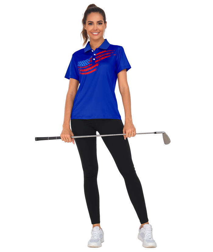 ZITY Women's American Flag Print Dri Fit Golf Polo Shirt-CUWPO02416