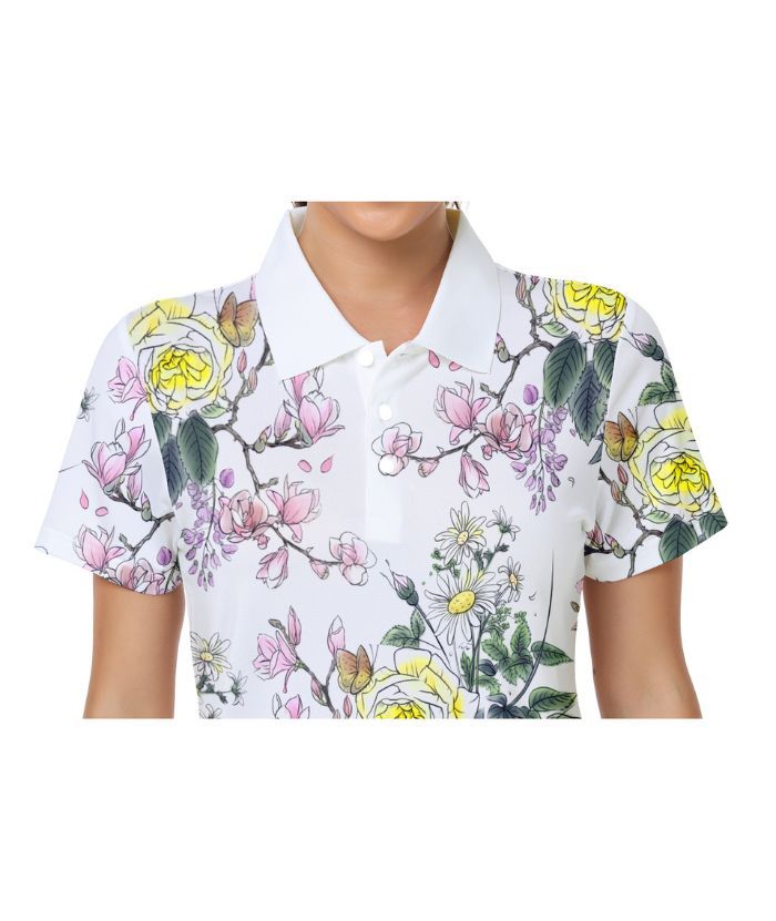 ZITY Women's Flower Printed Dri Fit Golf Polo Shirt-CUWPO02667