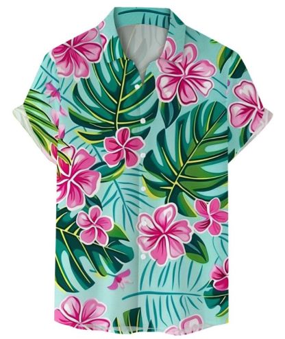 ZITY Men's Summer 3D Digital Print Button Shirt