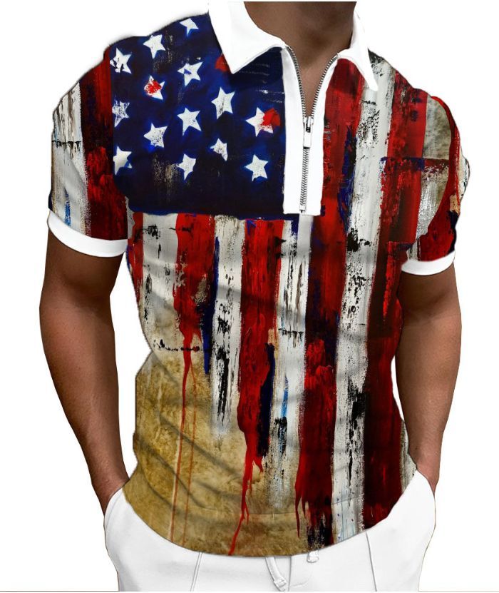 ZITY Men's Flag Printed Summer Dri Fit Polo Shirt-DUMPO06240