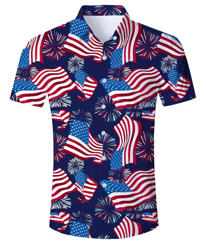 ZITY Men's American Flag Printed Summer Casual Polo Shirt-DUMPO06241
