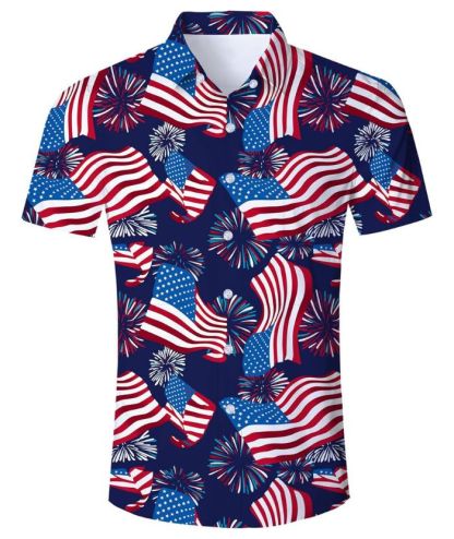 ZITY Men's American Flag Printed Summer Casual Polo Shirt-DUMPO06241
