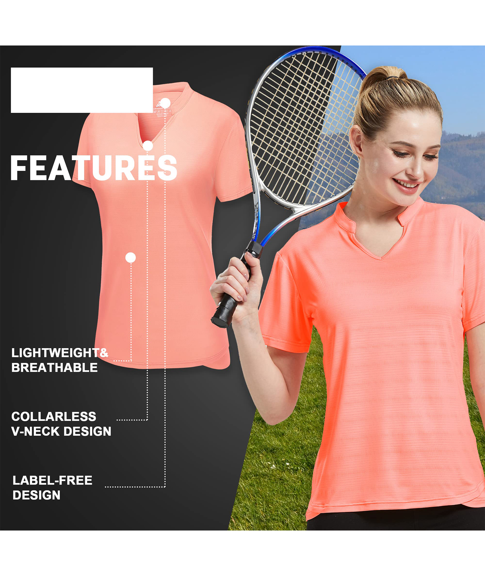ZITY Women's V Neck Dri Fit Golf Polo Shirt-CFWMX20000