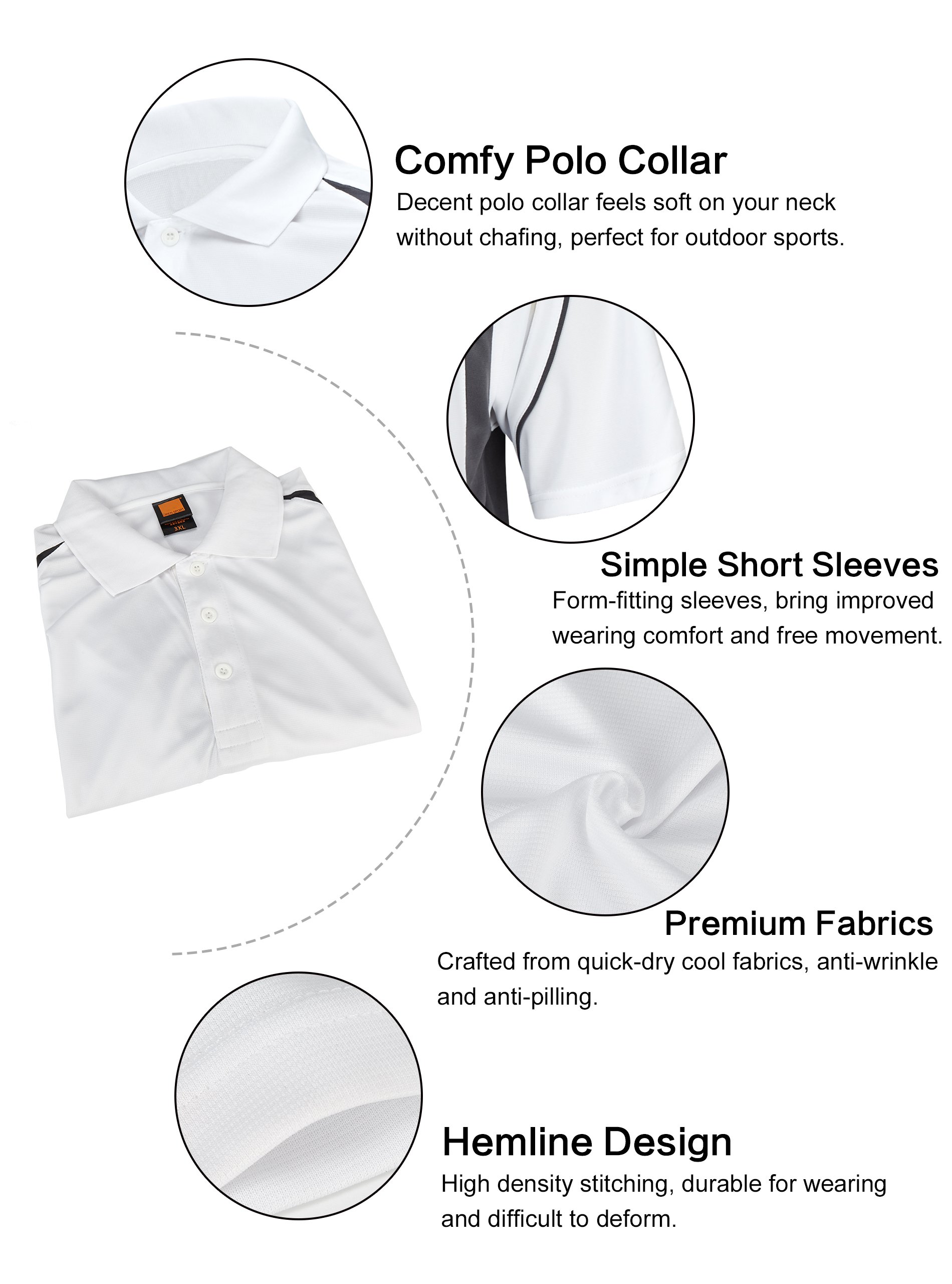 ZITY Men's Button Up Dri Fit White Polo Shirt-ZITY1022