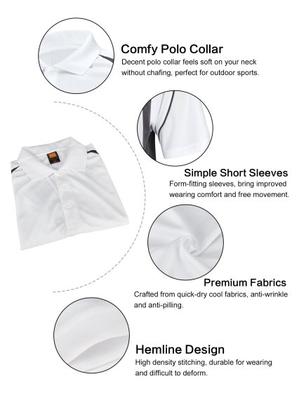ZITY Men's Button Up Dri Fit White Polo Shirt-ZITY1022