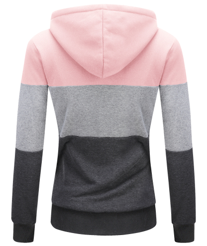 ZITY Women's Color Block Full Zipper Fleece Hoodie-CFWWT00007