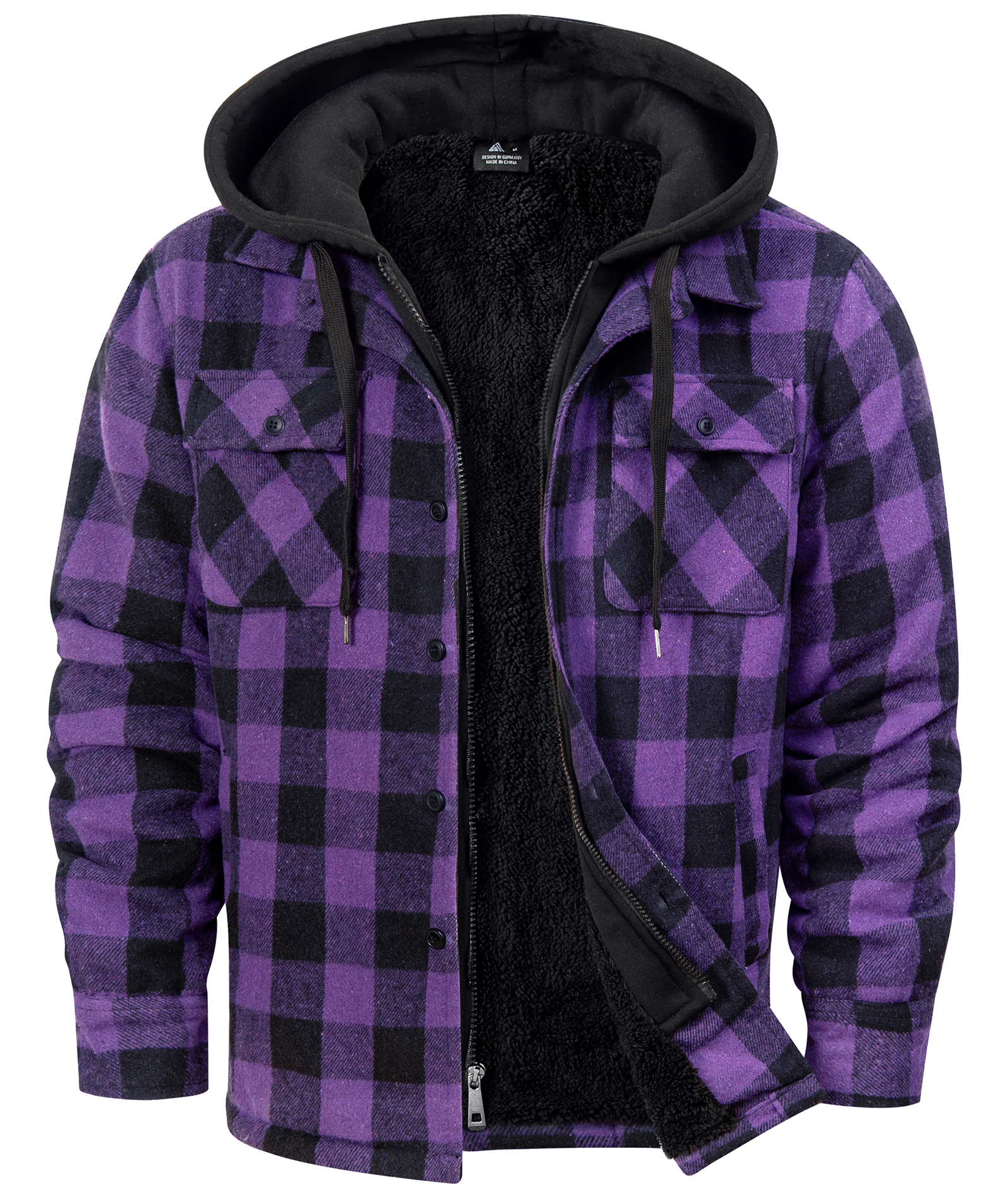ZITY Men's Full Zipper Long Sleeve Fleece Plaid Hoodie-CUMJA04083