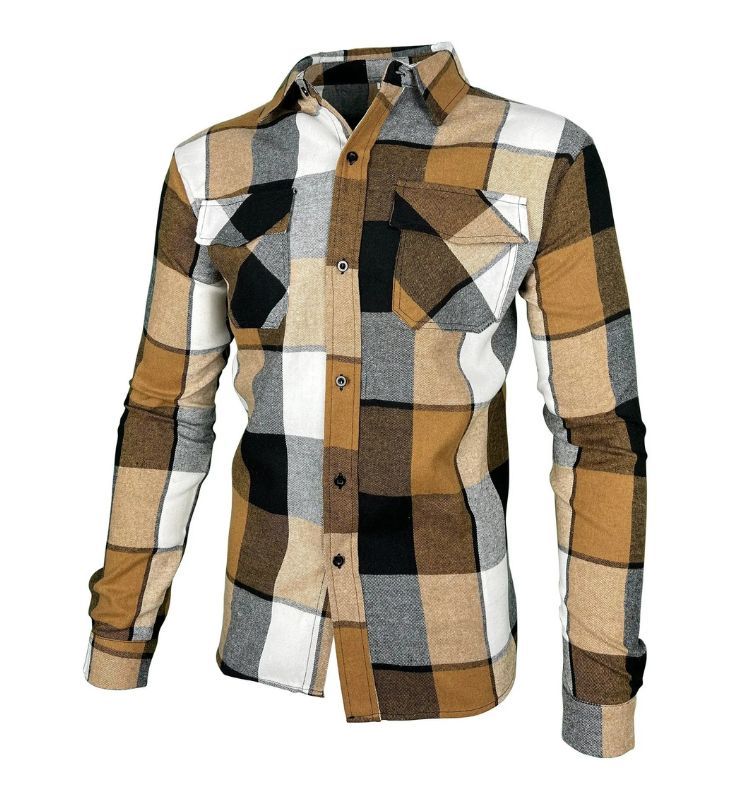 ZITY Men’s Spring Casual Plaid Long Sleeve Collared Shirt–DUMLT06595