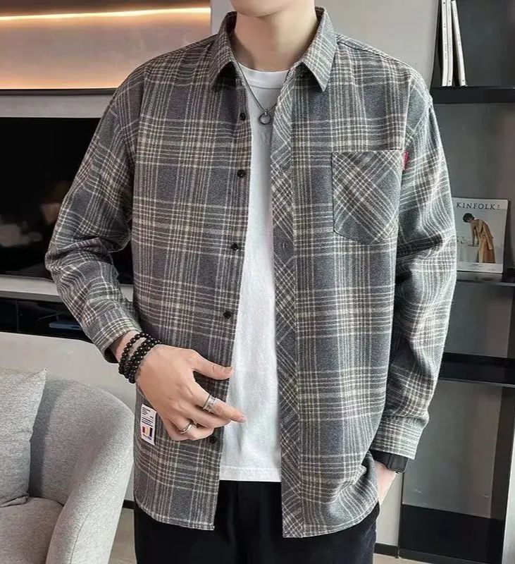 ZITY Men’s Spring Autumn Plaid Long Sleeve Loose Fit Casual Shirt-DUMLT06587