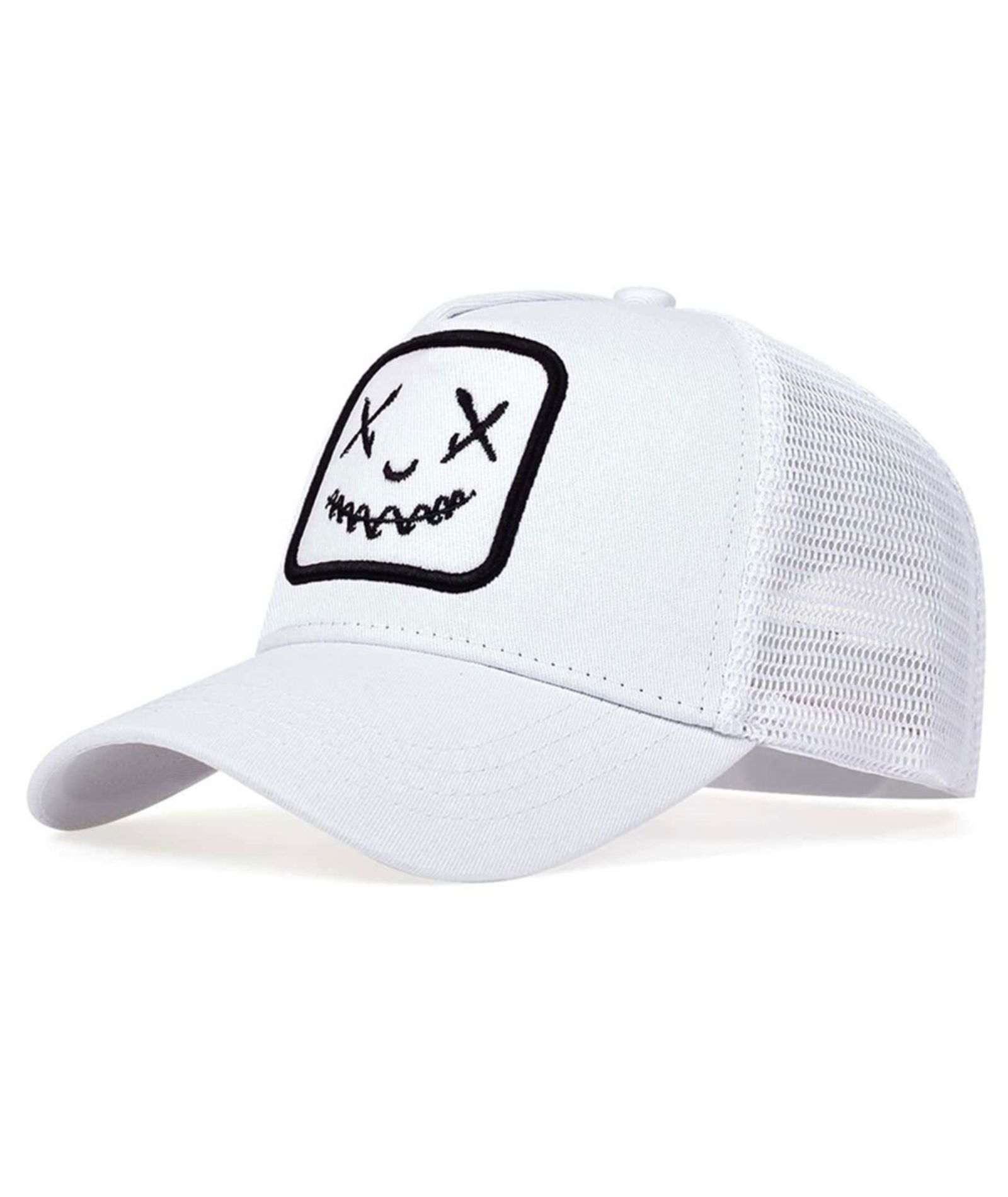 ZITY Mens Embroidered Smiley Face Adjustable Mesh Trucker Hat Casual Streetwear Cap