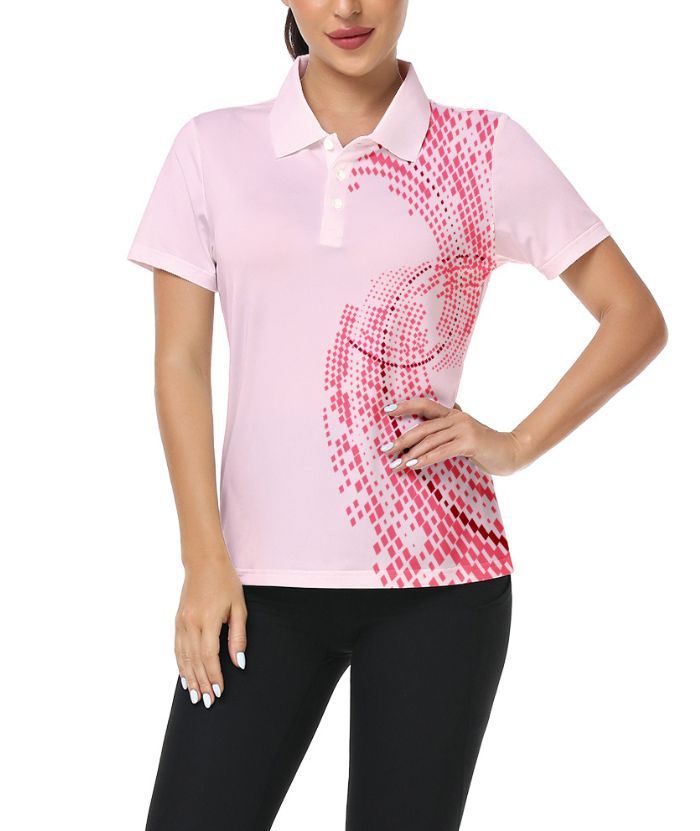 Pink athletic polo shirts women - Breathable fitness apparel