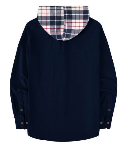ZITY Men's Color Block Button Plaid Hoodie Shirt-ZPK007042 | Zitysports