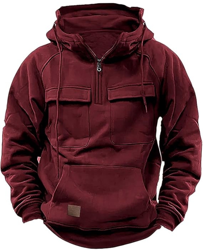 ZITY Men's Half Zipper Vintage Casual Multi-Pockets Hoodie-DUMFH04894 | Zitysports