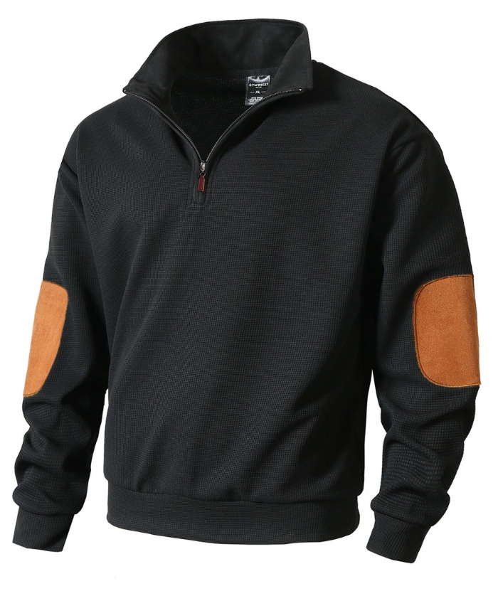 ZITY Men's Stand Collar Solid Color Long Sleeve Sweatshirt-DUMHD04896 | Zitysports