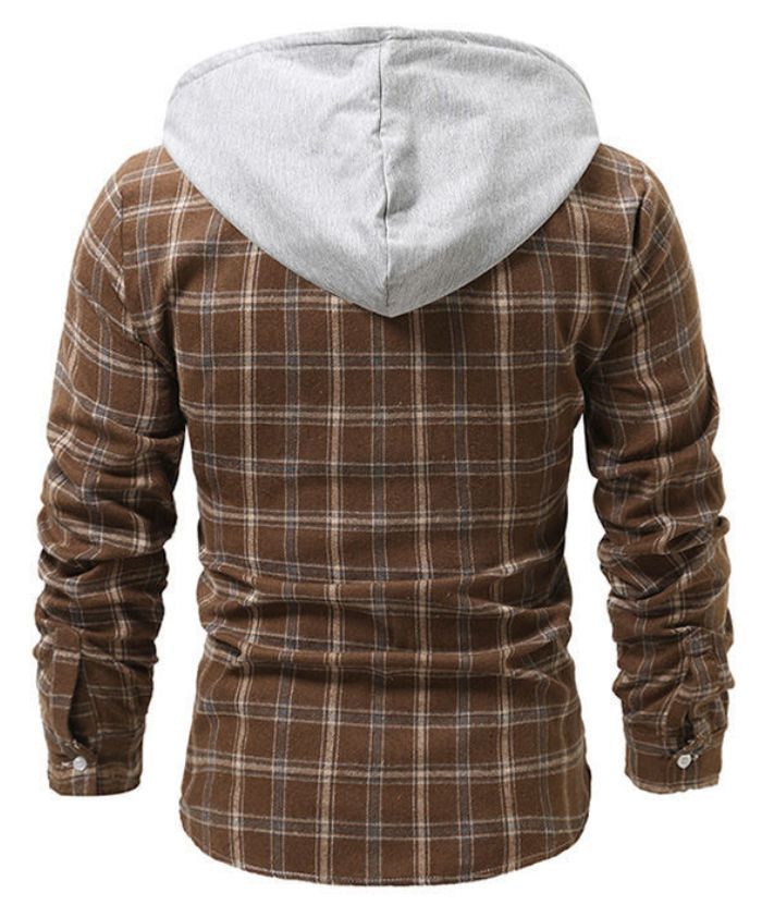 ZITY Long Sleeve Casual Button Down Plaid Hoodie S-2XL-DUMLT04975|Zitysports