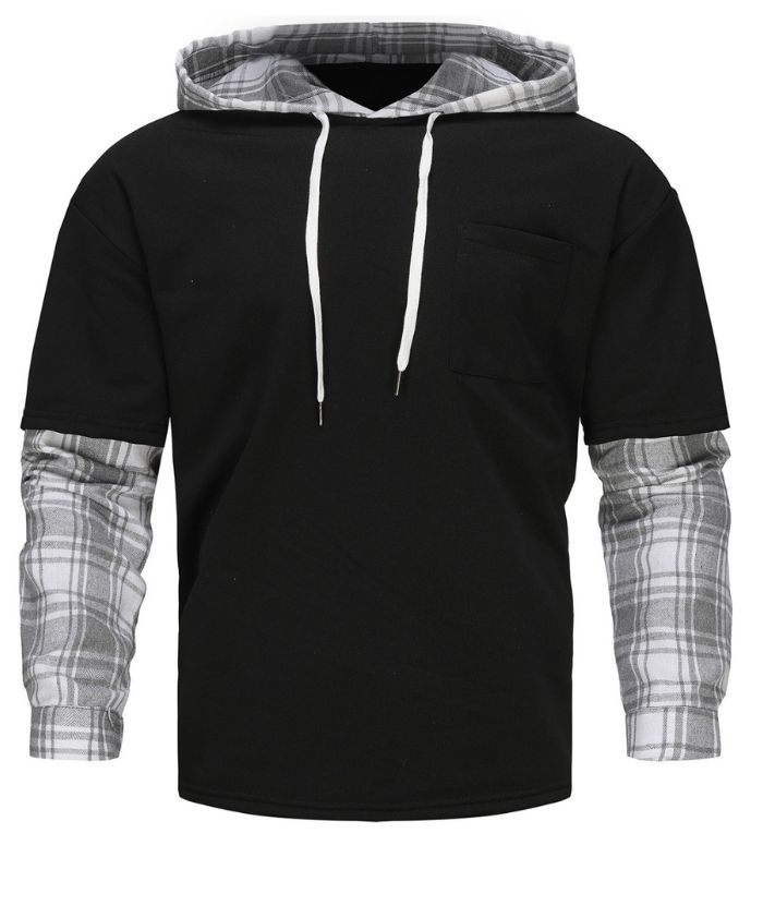 ZITY Men's Plus Size Long Sleeve Casual Plaid Hoodie-DUMFH04981|Zitysports