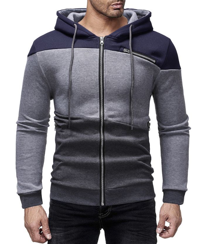 ZITY Men's Long Sleeve Three Color Splicing Cotton Hoodie-DUMFH05106|Zitysports