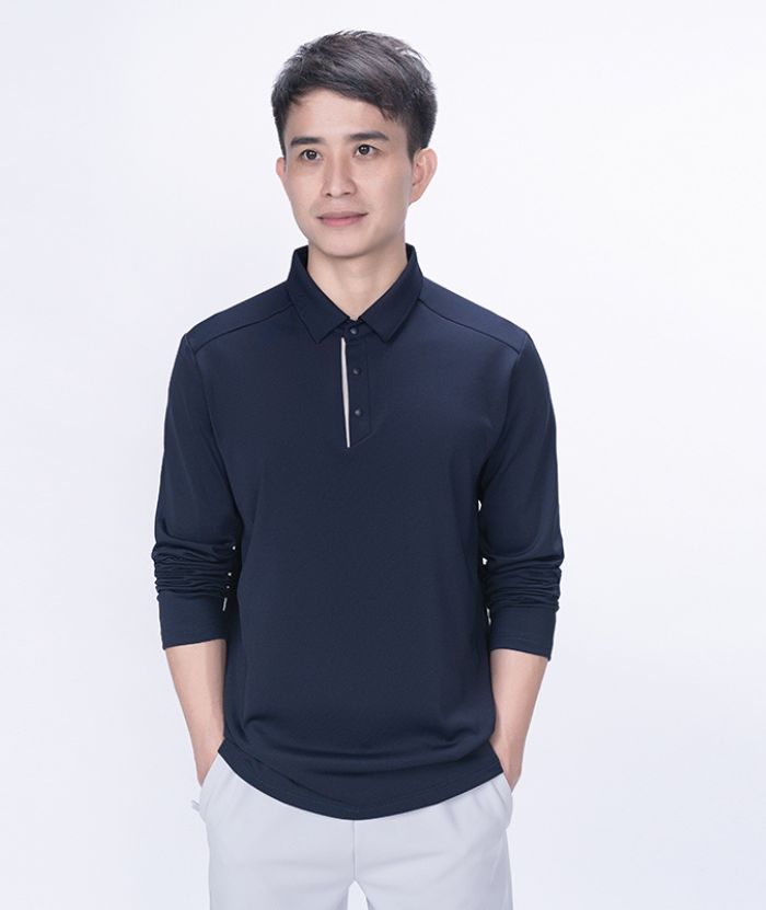 ZITY Men's Long Sleeve Solid Color Polo Shirt-8907