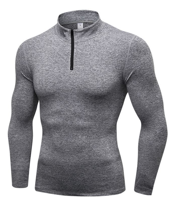 ZITY Men's Stand Collar Athletic Dri Fit Compression Long Sleeve Shirt-DUMLS05946