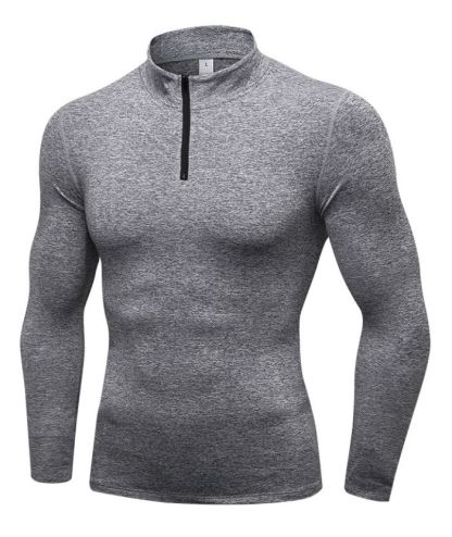 ZITY Men's Stand Collar Athletic Dri Fit Compression Long Sleeve Shirt-DUMLS05946