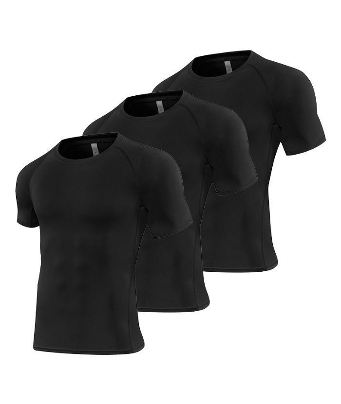 3 Pack Men's Athletic Dri Fit Workout Compression T-Shirt-DUMTS05992