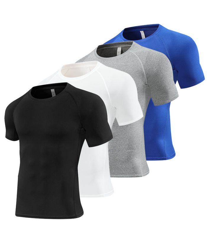 4 Pack ZITY Men's Solid Color Athletic Dri Fit Compression T-Shirt-DUMTS05984