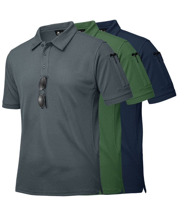 3 Pack Men's Button Up Dri Fit Sports Polo Shirt-CZUHE00101