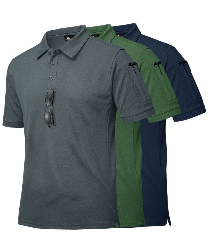 3 Pack Men's Button Up Dri Fit Sports Polo Shirt-CZUHE00101