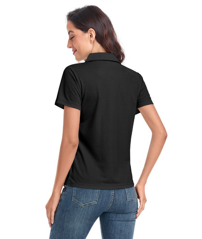 Women's Solid Color Slim Fit V Neck Golf Polo Shirt-CUWPO01589
