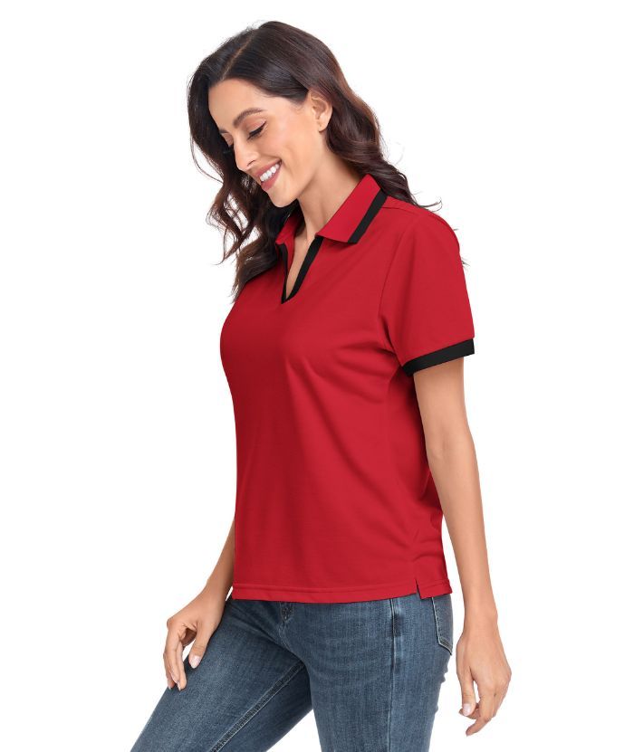ZITY Women's V Neck Dri Fit Casual Slim Fit Polo Shirt-CUWPO01592