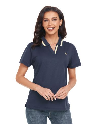 Women's Slim Fit V Neck Casual Golf Polo Shirt-CUWPO01904