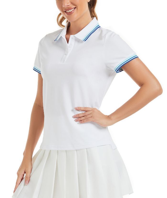 ZITY Women's Slim Fit Black & White Golf Polo Shirt-CUWPO01307