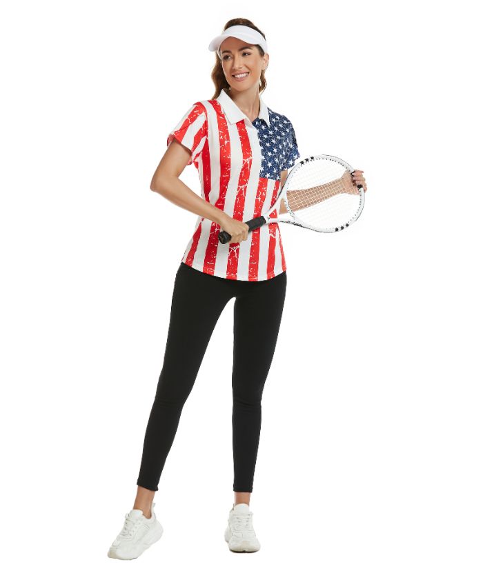 ZITY Women's American Flag Slim Fit Golf Polo Shirt-CUWPO01562