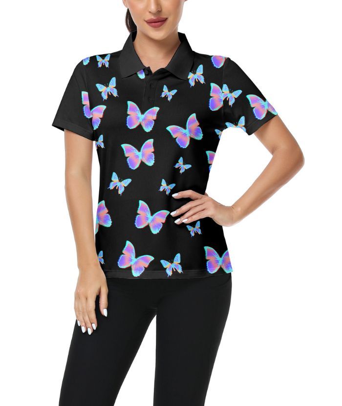 ZITY Women's Butterfly Printed Golf Polo Shirt-CUWPO02030