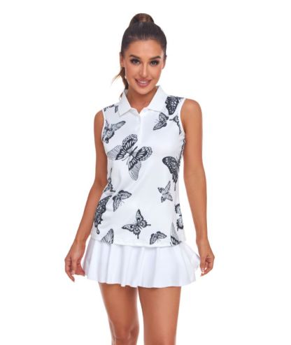 ZITY Women's Butterfly Print Slim Fit Athletic Polo Shirt-CUWBP02036