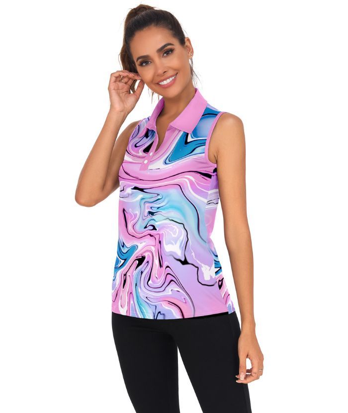 ZITY Women's Dri Fit Sleeveless printed Polo Shirt-CUWBP02299