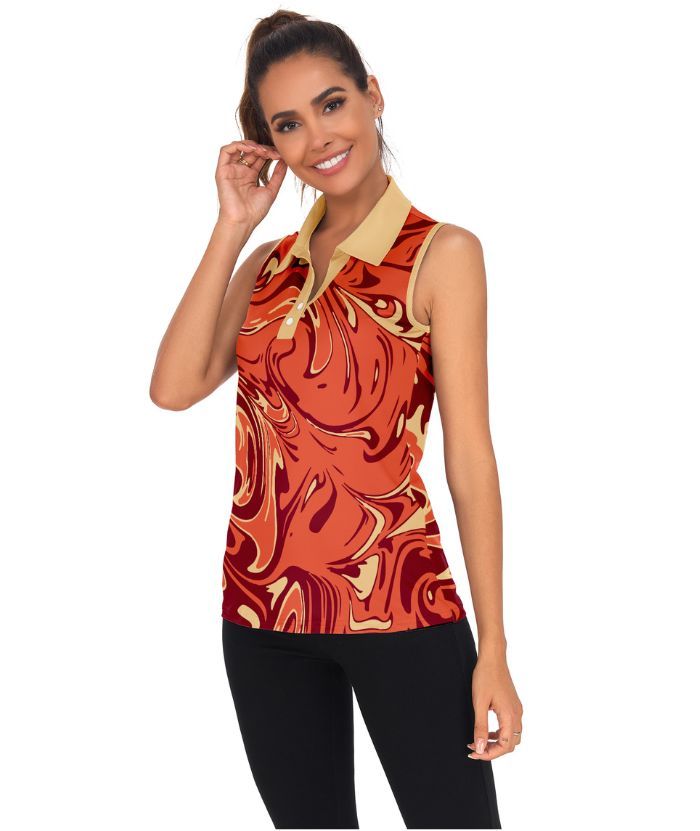 ZITY Women's Slim Fit Orange Sleeveless Polo Shirt-CUWBP02300