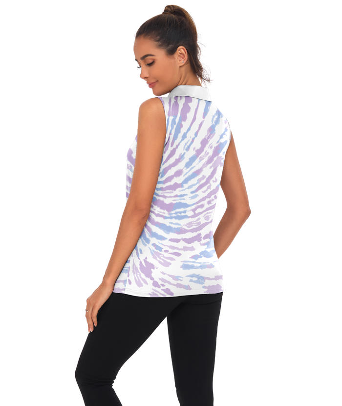 ZITY Women's Sleeveless Printed Slim Fit Golf Polo Shirt-CUWBP02215