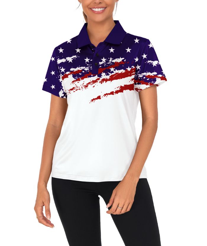 ZITY Women's Geometric Print Button Up Golf Polo Shirt-CUWPO02323
