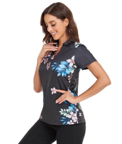 ZITY Flower Print Slim Fit Golf Polo Shirt-CFWZZ00003