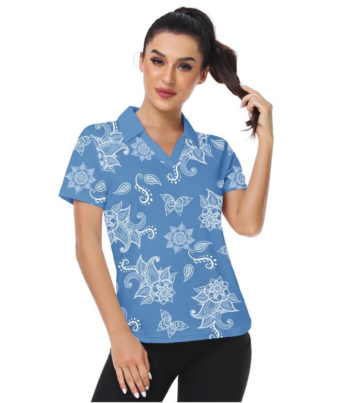 ZITY Women's Slim Fit Flower print Golf Polo Shirt-CUWPO01012