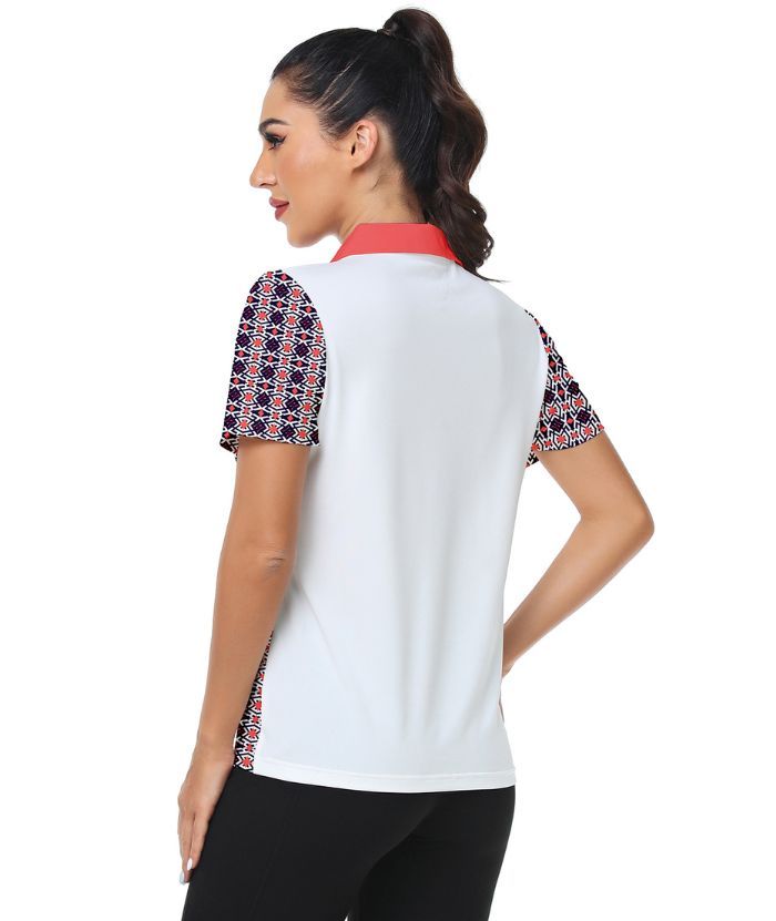ZITY Women's Slim Fit Geometry Print Golf Polo Shirt-CUWPO01016