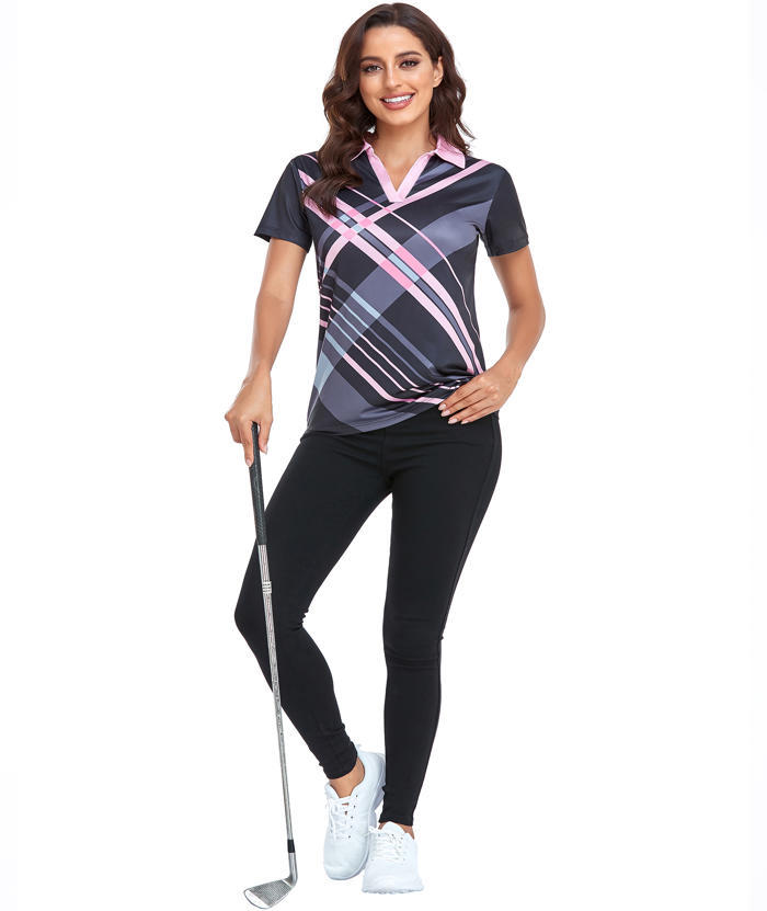 ZITY Women's Slim Fit Fit Stripe Pattern Golf Polo Shirt-CFWTX00040