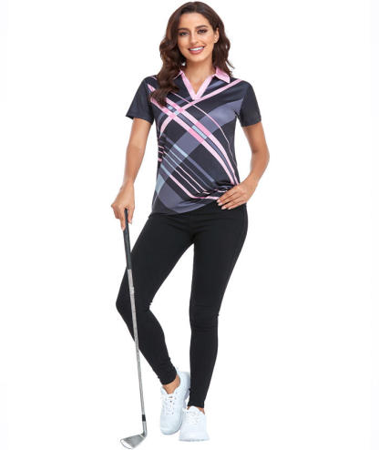 ZITY Women's Slim Fit Fit Stripe Pattern Golf Polo Shirt-CFWTX00040