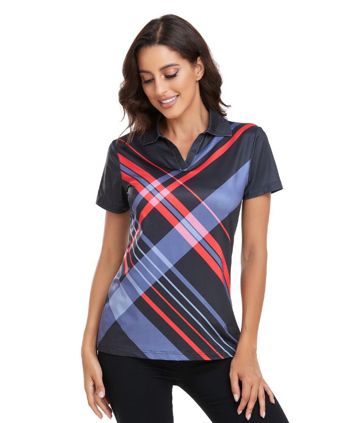 ZITY Women's Strip Print Dri Fit Golf Polo Shirt-CFWZZ00006